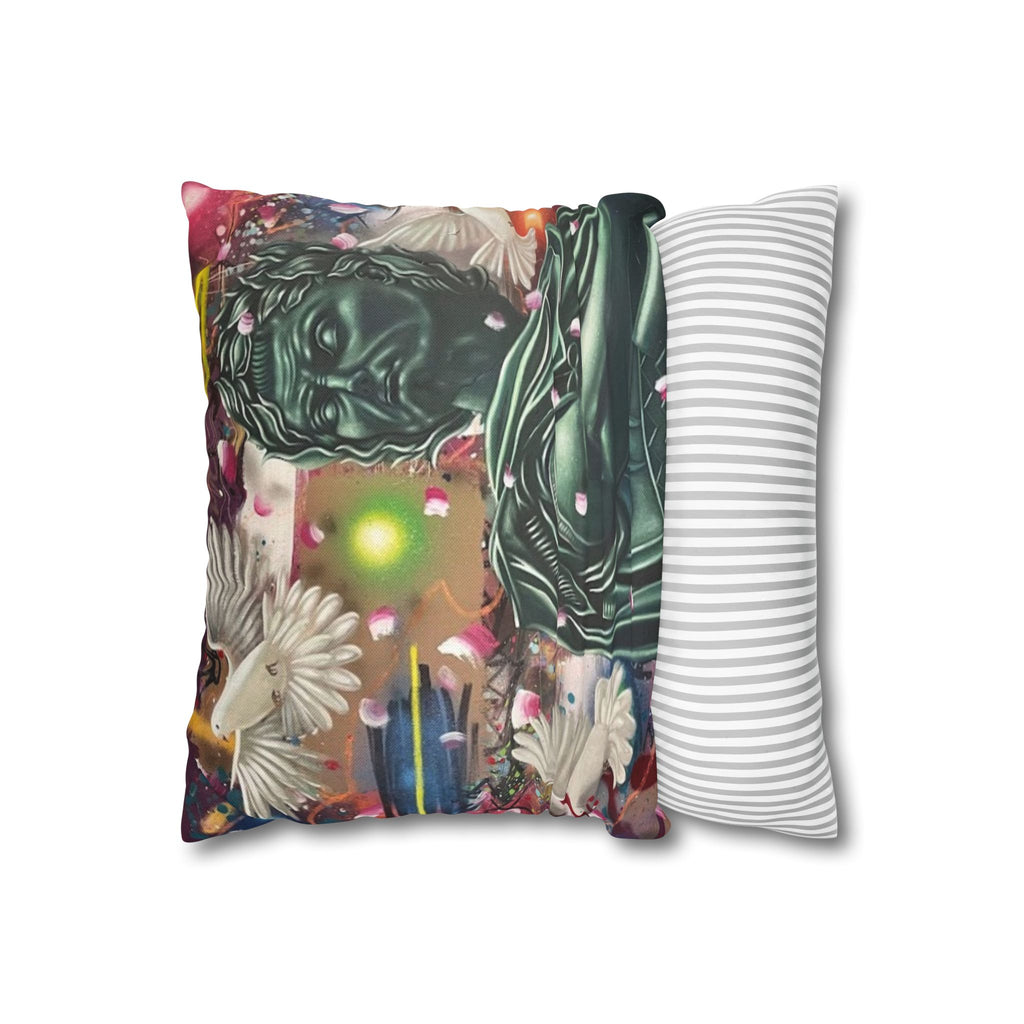 Classical Statue & Doves Decorative Pillowcase — Artistic Surreal Throw Pillow Cover