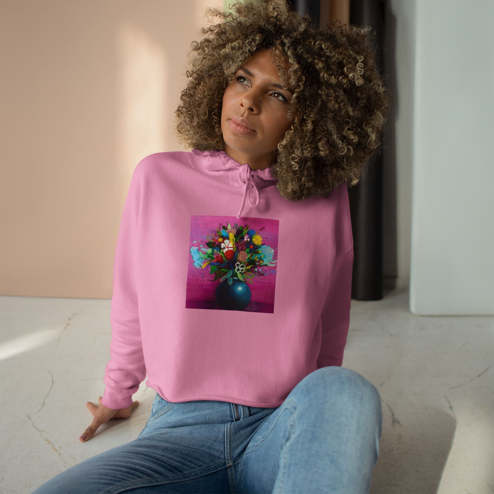 Flores de la Casita Rosa Crop Hoodie