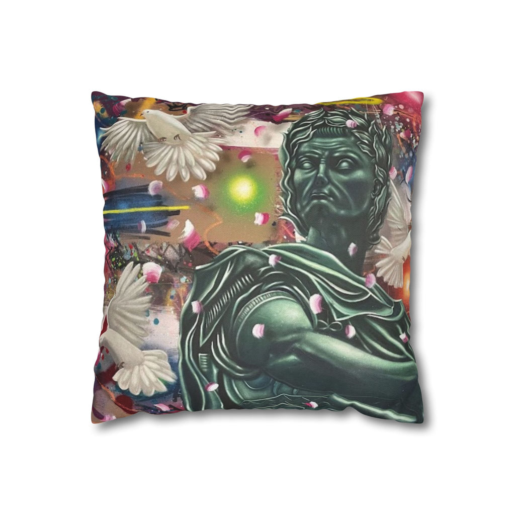 Classical Statue & Doves Decorative Pillowcase — Artistic Surreal Throw Pillow Cover