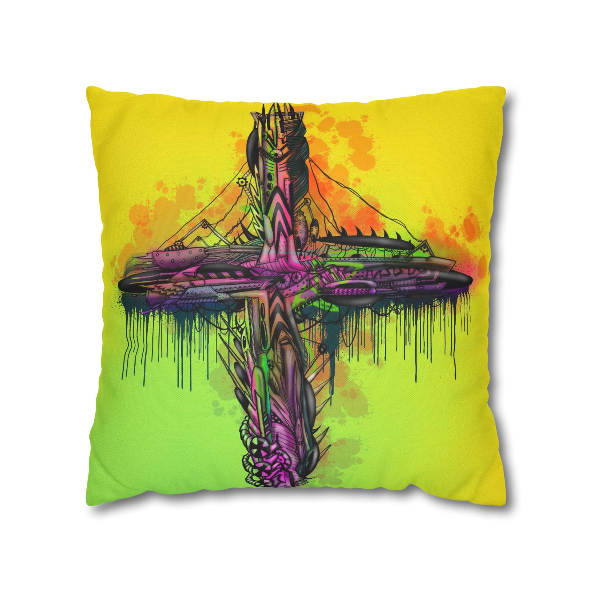 Vibrant Graffiti Cross Square Pillowcase