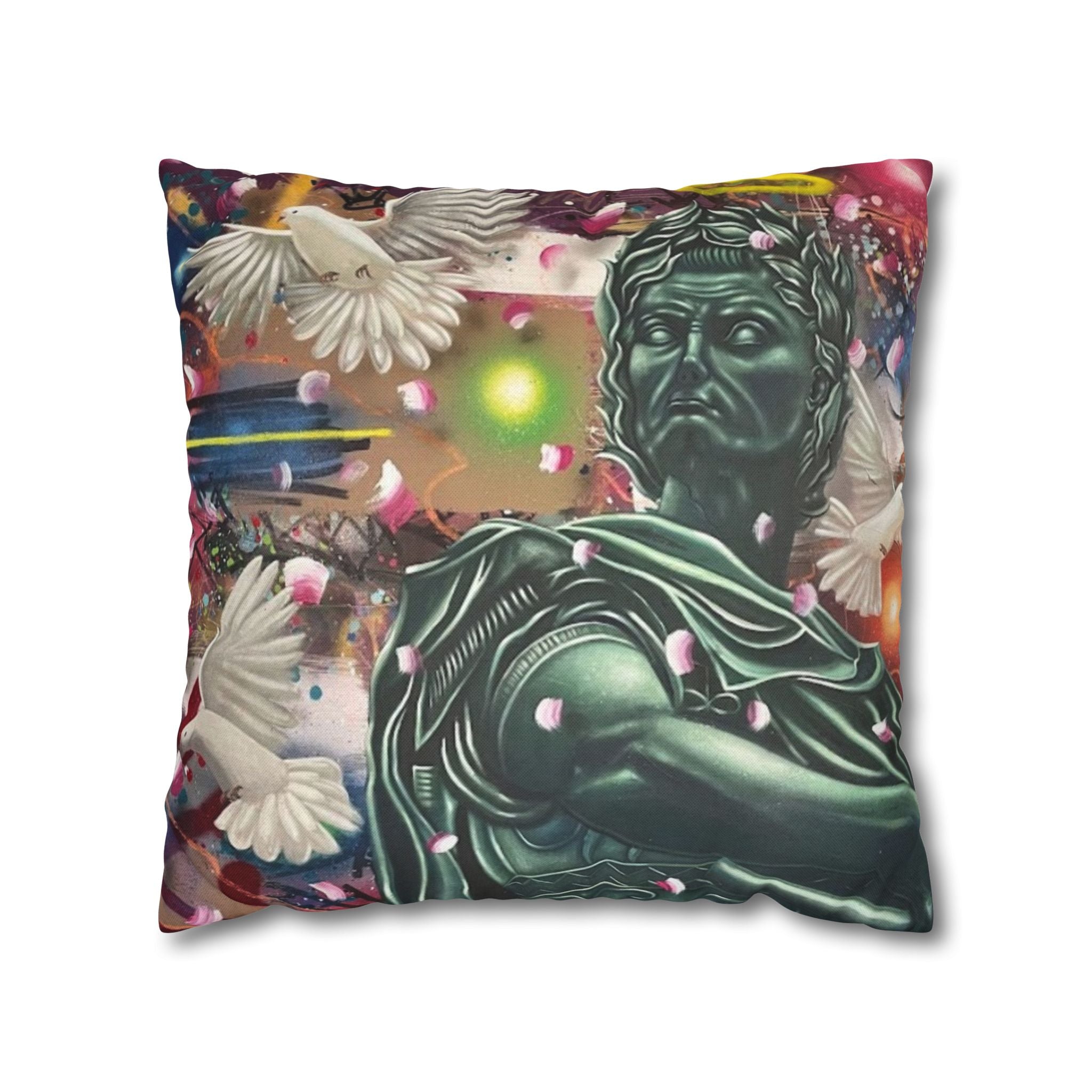 Classical Statue & Doves Decorative Pillowcase — Artistic Surreal Throw Pillow Cover