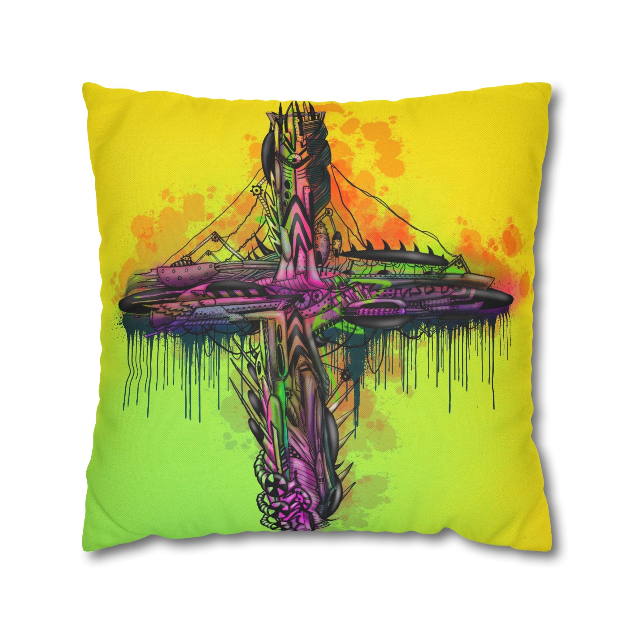 Vibrant Graffiti Cross Square Pillowcase