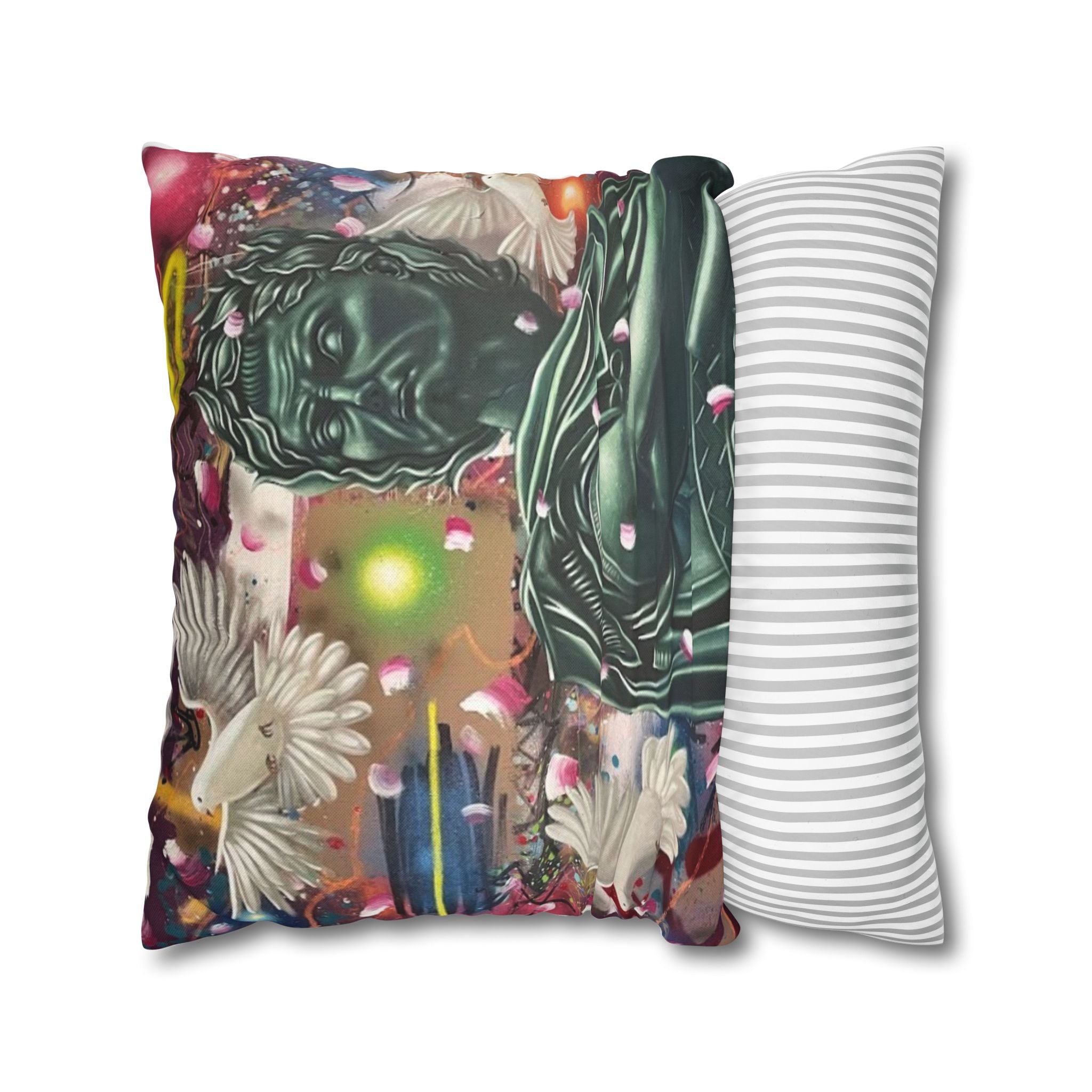 Classical Statue & Doves Decorative Pillowcase — Artistic Surreal Throw Pillow Cover
