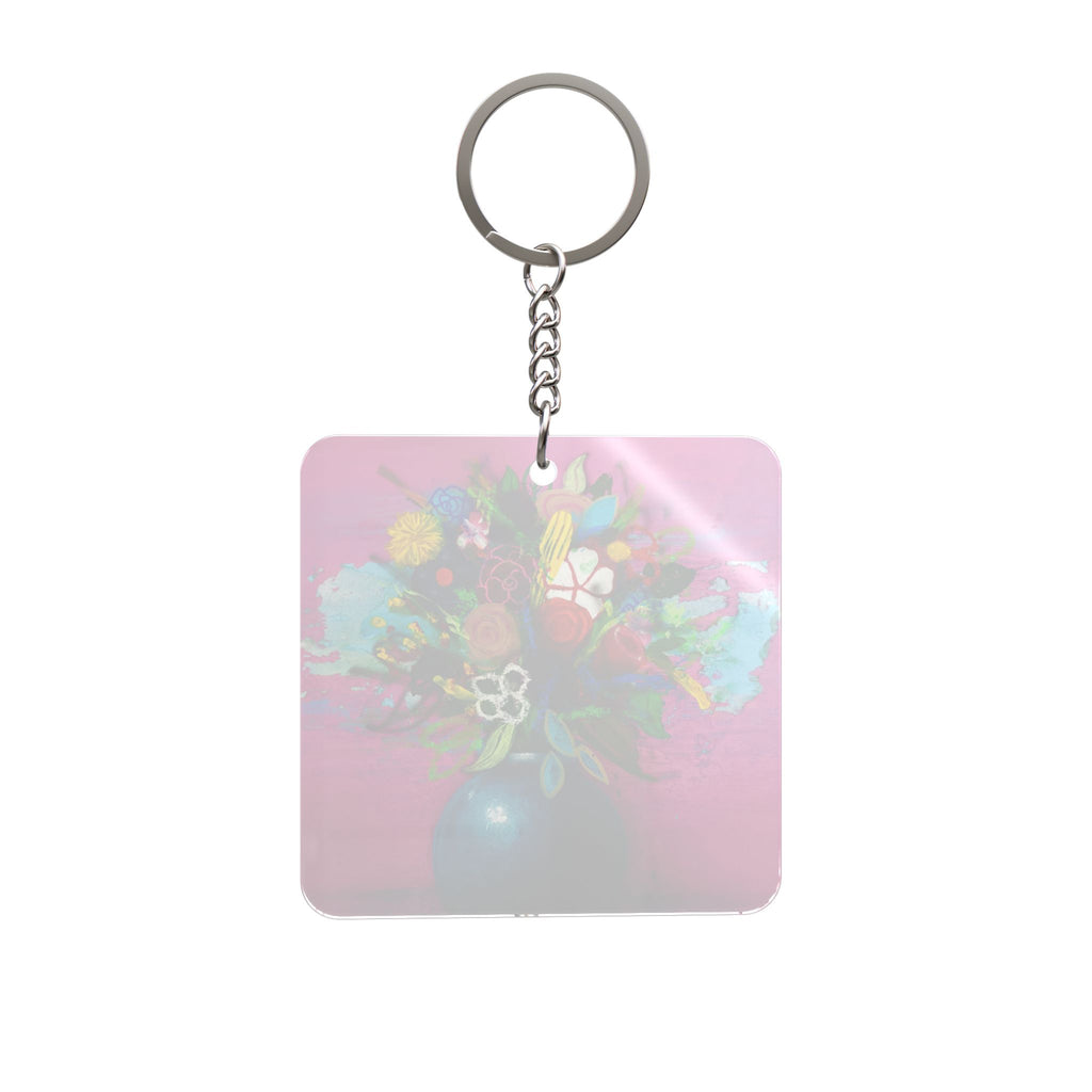 Flores de la Casita Rosa — Colorful Vase Art Key Ring