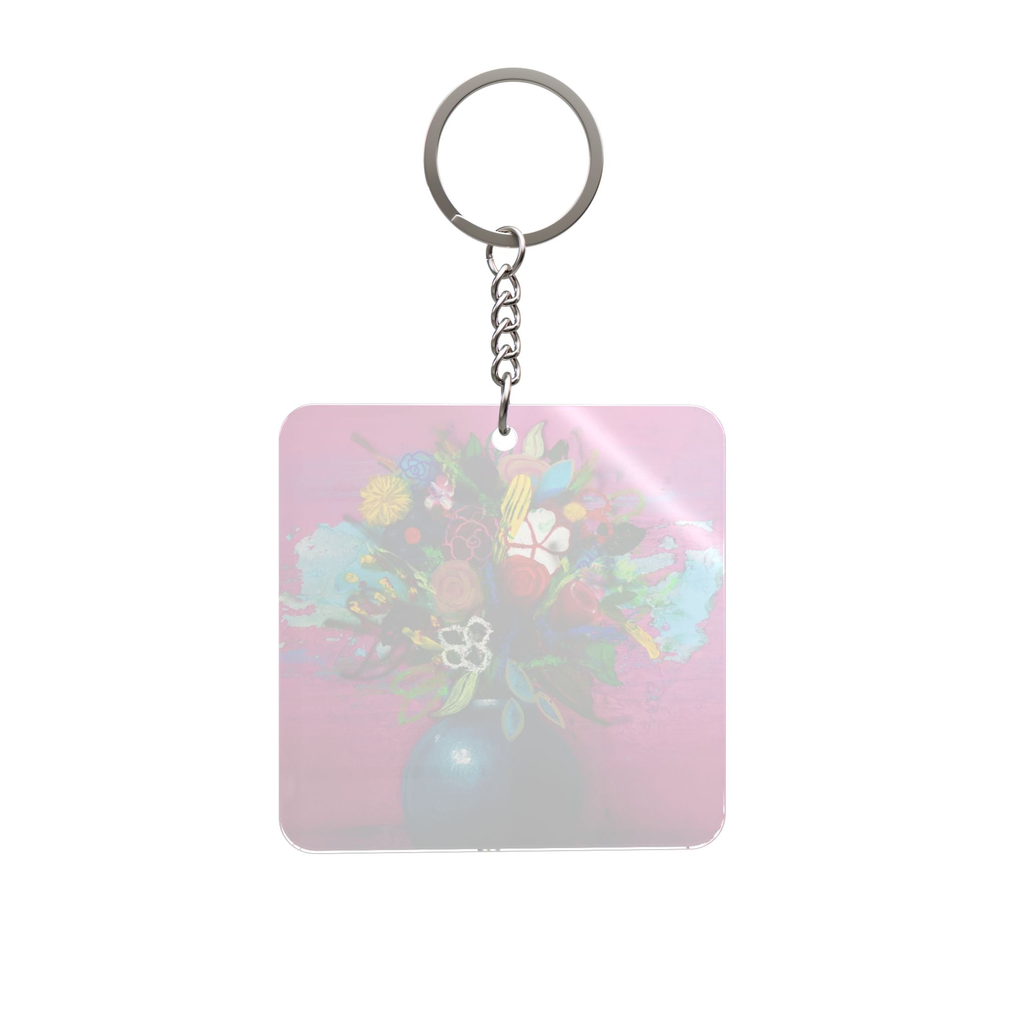 Flores de la Casita Rosa — Colorful Vase Art Key Ring