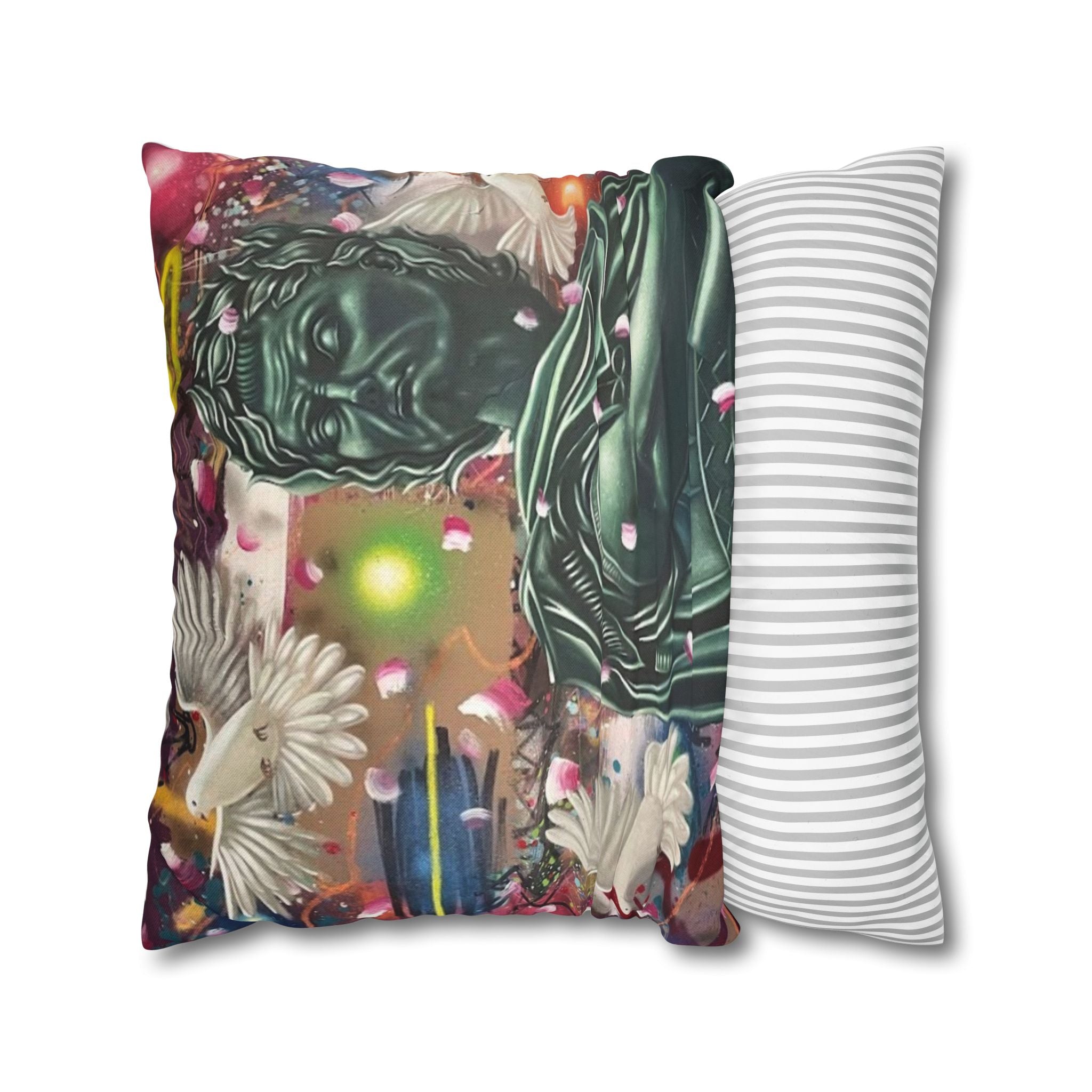 Classical Statue & Doves Decorative Pillowcase — Artistic Surreal Throw Pillow Cover