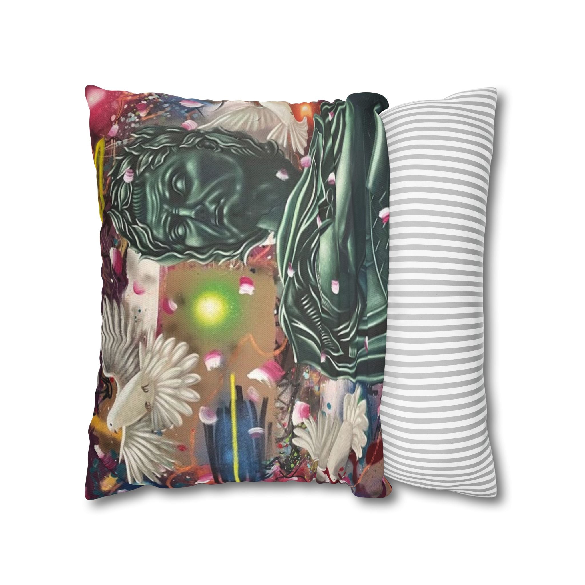 Classical Statue & Doves Decorative Pillowcase — Artistic Surreal Throw Pillow Cover