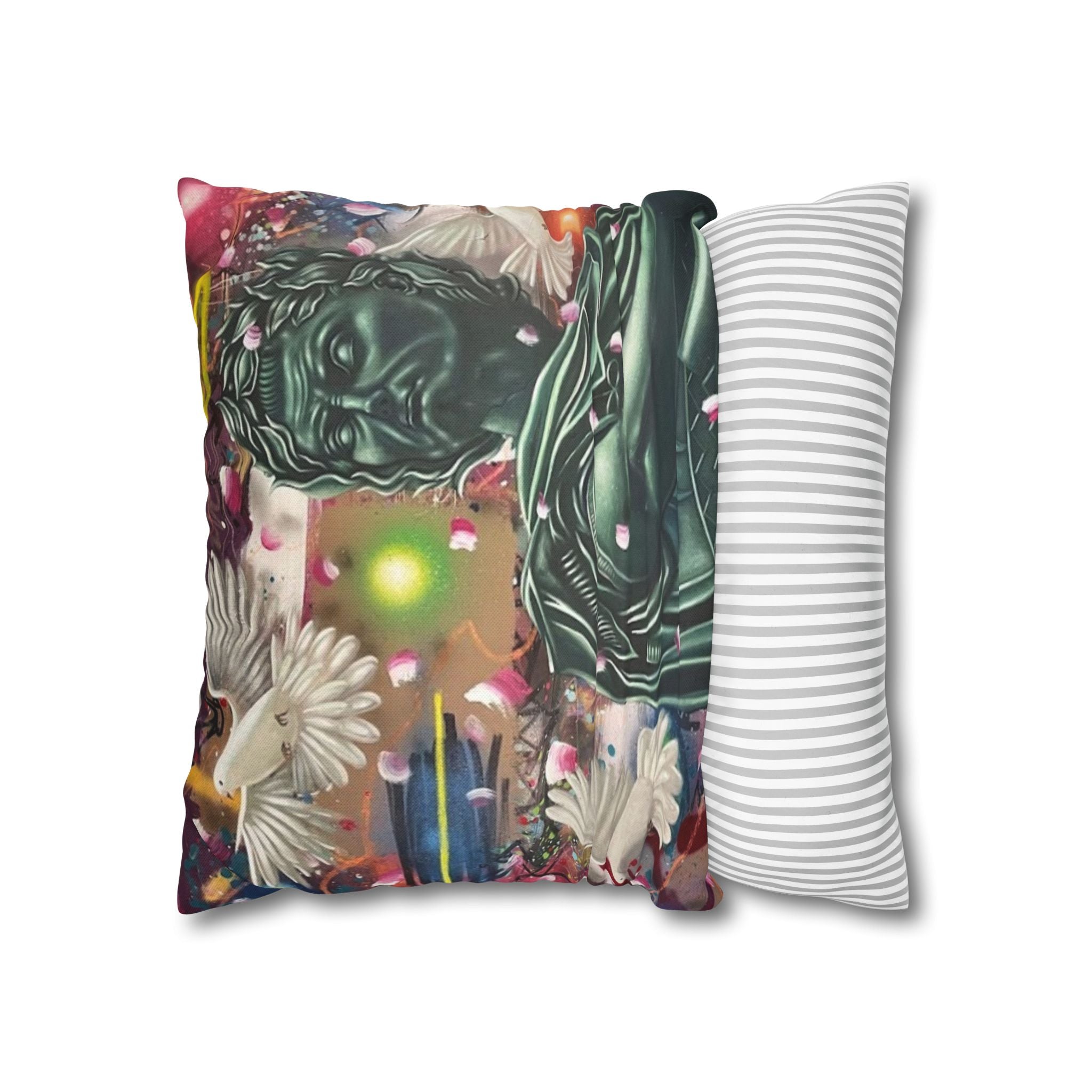 Classical Statue & Doves Decorative Pillowcase — Artistic Surreal Throw Pillow Cover