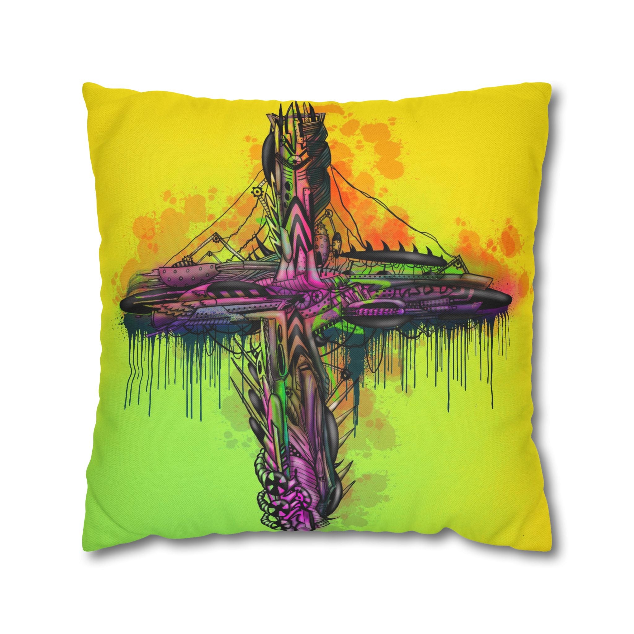 Vibrant Graffiti Cross Square Pillowcase
