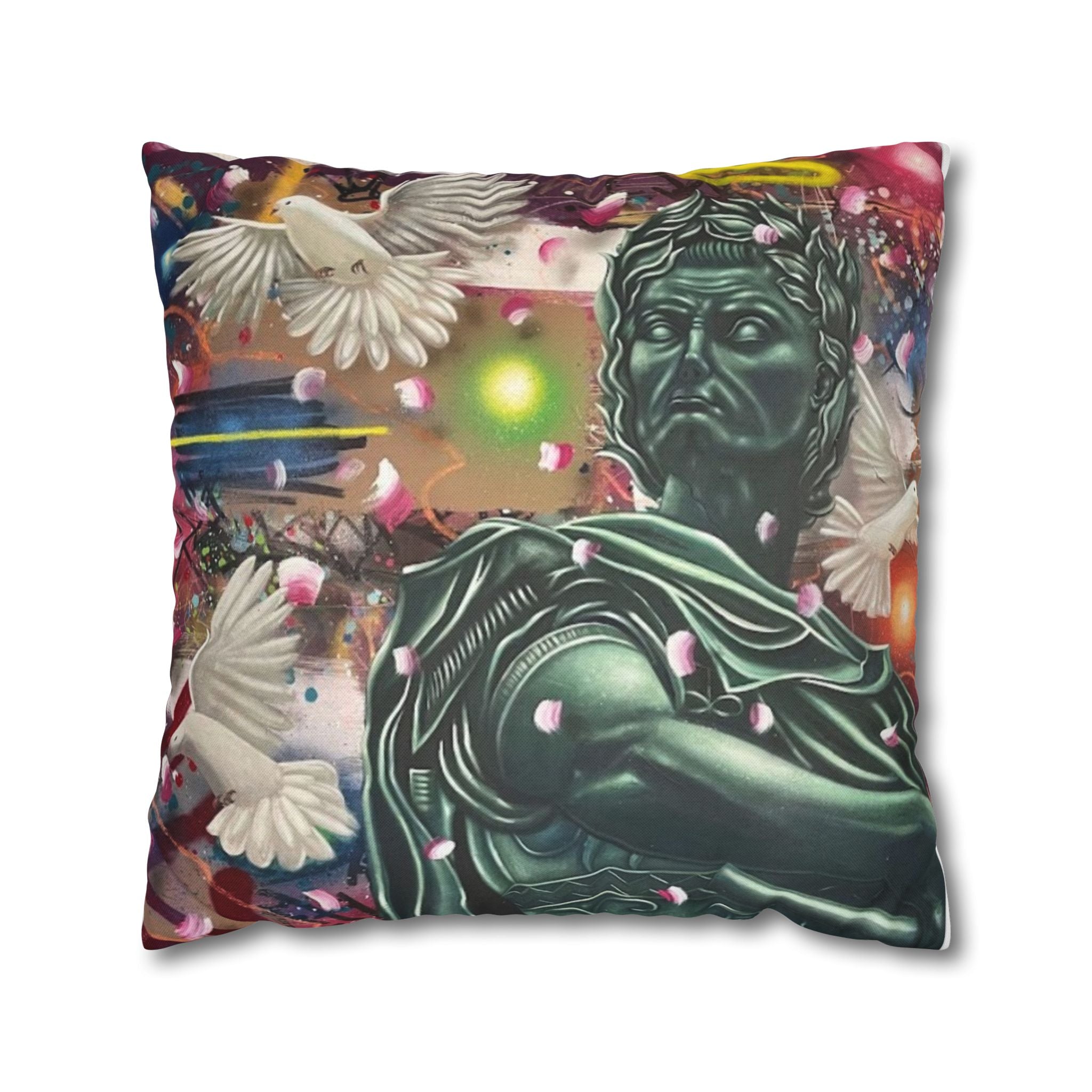 Classical Statue & Doves Decorative Pillowcase — Artistic Surreal Throw Pillow Cover