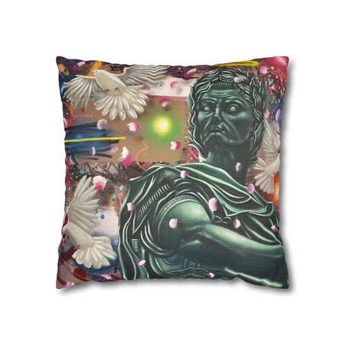 Classical Statue & Doves Decorative Pillowcase — Artistic Surreal Throw Pillow Cover